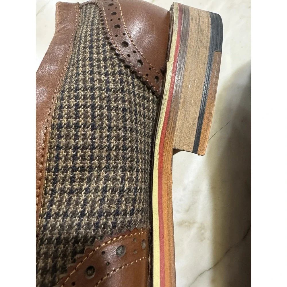 Vintage Foundry Co Wingtip Tassel Loafers Brown Leather Tweed Men's Slip On- 12